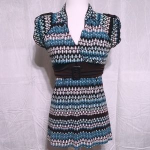 Volume One Cross Chest Tie Back Blouse Size S